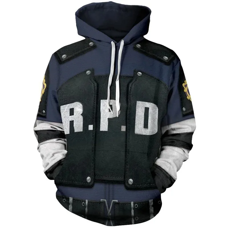 Costume cosplay Residents RE Evils 2 Felpe con cappuccio Halloween Cosplay Leon Scott Kennedy Giacca maglione Abbigliamento con cerniera