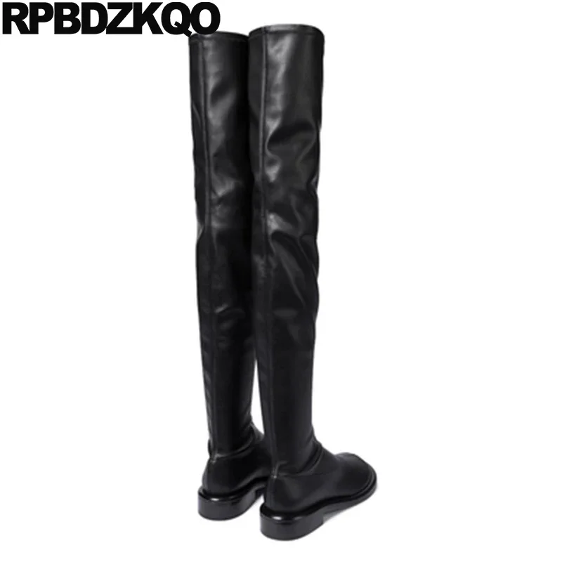 High Quality Over The Knee Slip On Tall Flat Shoes Thigh Boots For Plus Size Women European 13 45 Patent Leather Y2K Genuine New