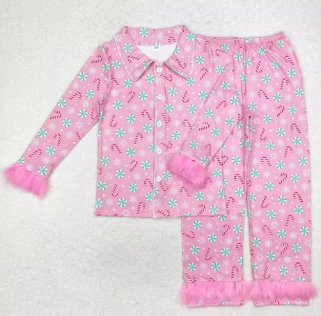 

Mom and Me Pajamas Set Sleepwear Fur Long Sleeves Buttons Christmas Shirt Pants Children Pajamas Clothes