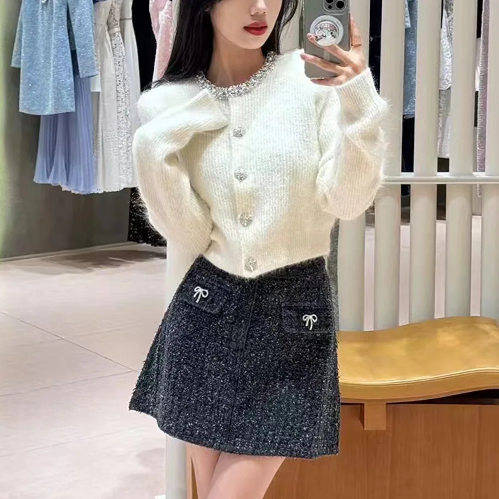 

Ele Вязаный открытый кардиган с ромбовидной отделкой Design Sensation Ladylike Small Fraance Sle Осень-зима Женская мода