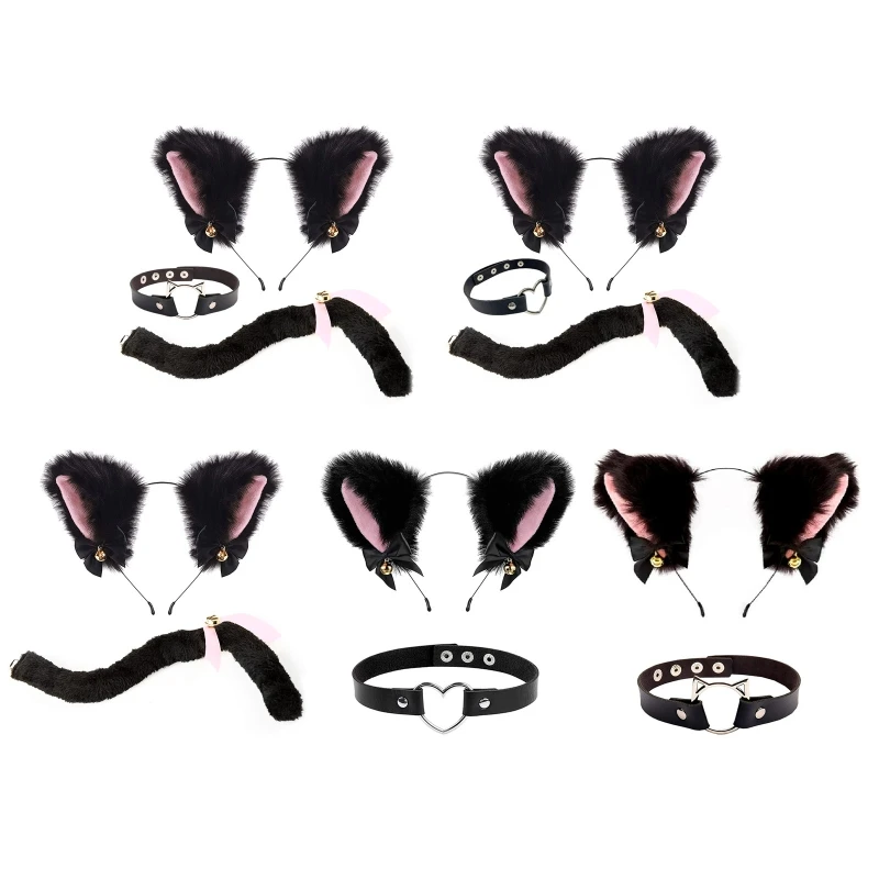 2/3Pcs Animale per Gatto Costume per Adulti Peluche per Orecchie di Gatto Fascia Code Punk Girocollo Accessori per Costumi