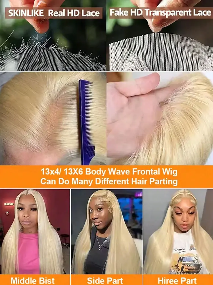 250% 34 pollici 613 parrucca anteriore in pizzo dritto capelli umani 13x4HD pizzo trasparente parrucca bionda brasiliana al 100% pre-pizzicata con i capelli del bambino