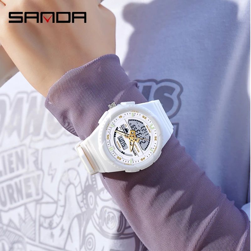 Sanda Top Brand Hot Selling Watches Fashion Trend Casual Men And Women\'s Unisex Waterproof Led Digital Dual Display Alarm Clocks