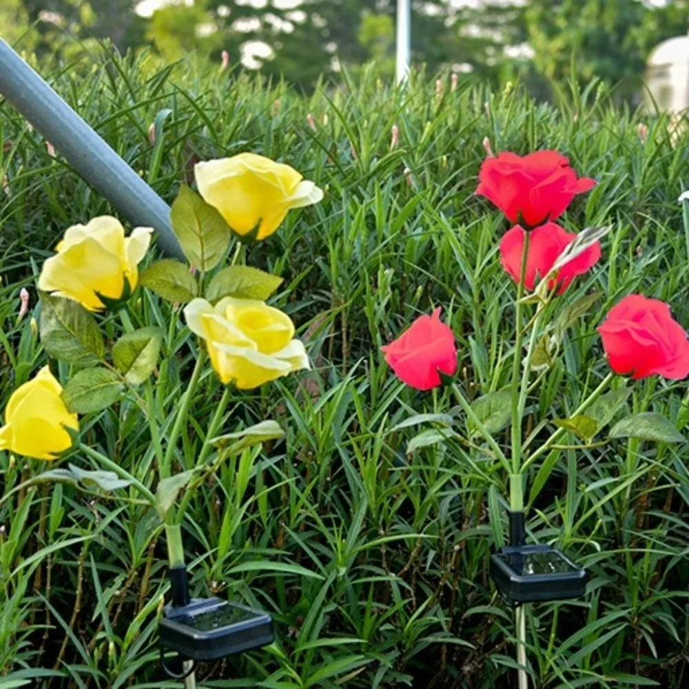 

3 Heads Solar Artificial Flower Light Realistic Solar Powered Waterproof Landscape Lamp Ground Mounted White Light