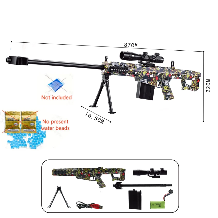 High-Speed Barrett Sniper Gun Toy with Gel Jet Bomb - 7.4V Dual/Automatic Mode Fully Automatic and Semi-Automatic Shooting Durable Pvc Material