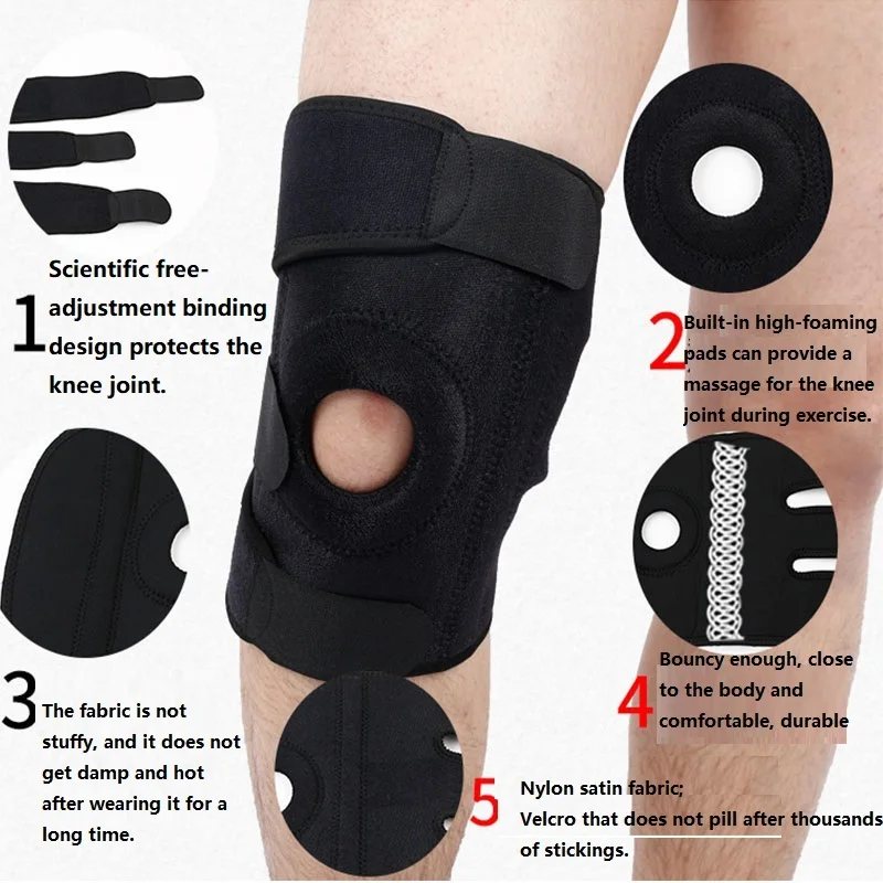 Knee Brace with Professional Protection Thick Flexible Neoprene Breathable Elastic Closure for Running Gym Orthopedic Support
