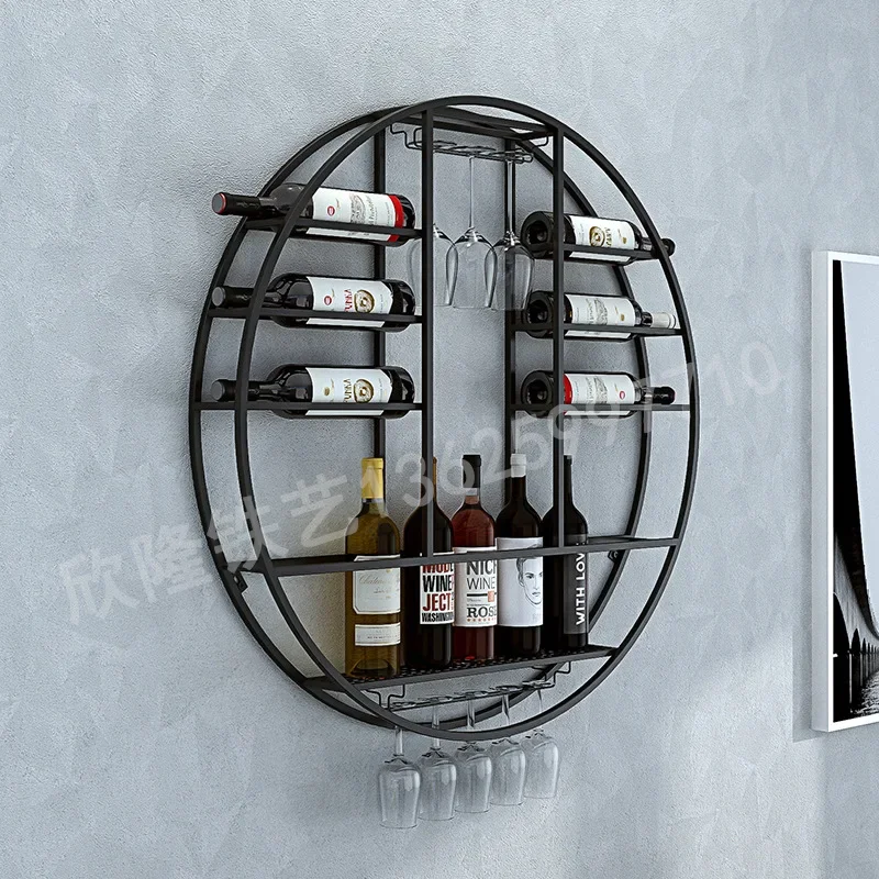 

Modern Wall Mounted Wine Rack Hanging Rack Iron Glass Cabinet Kitchen Organizer Storage Dish Shelf Dining Room Decor Holder