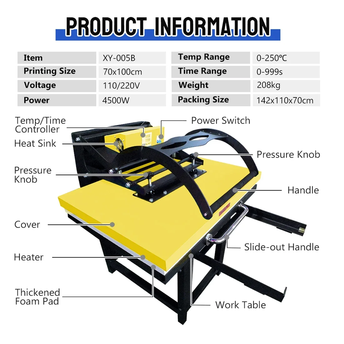 Baiyin Large Size T-shirt Printing Heat Transfer Machine 70*100cm Heat Press Sublimation Machine for clothing