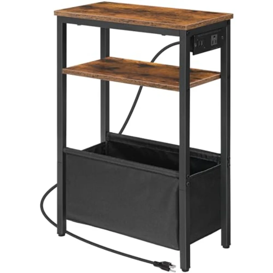 

Small Narrow Side Table Skinny End Table with Charging Station Extra Slim Nightstand with Storage for Small Spaces Thin End Tab