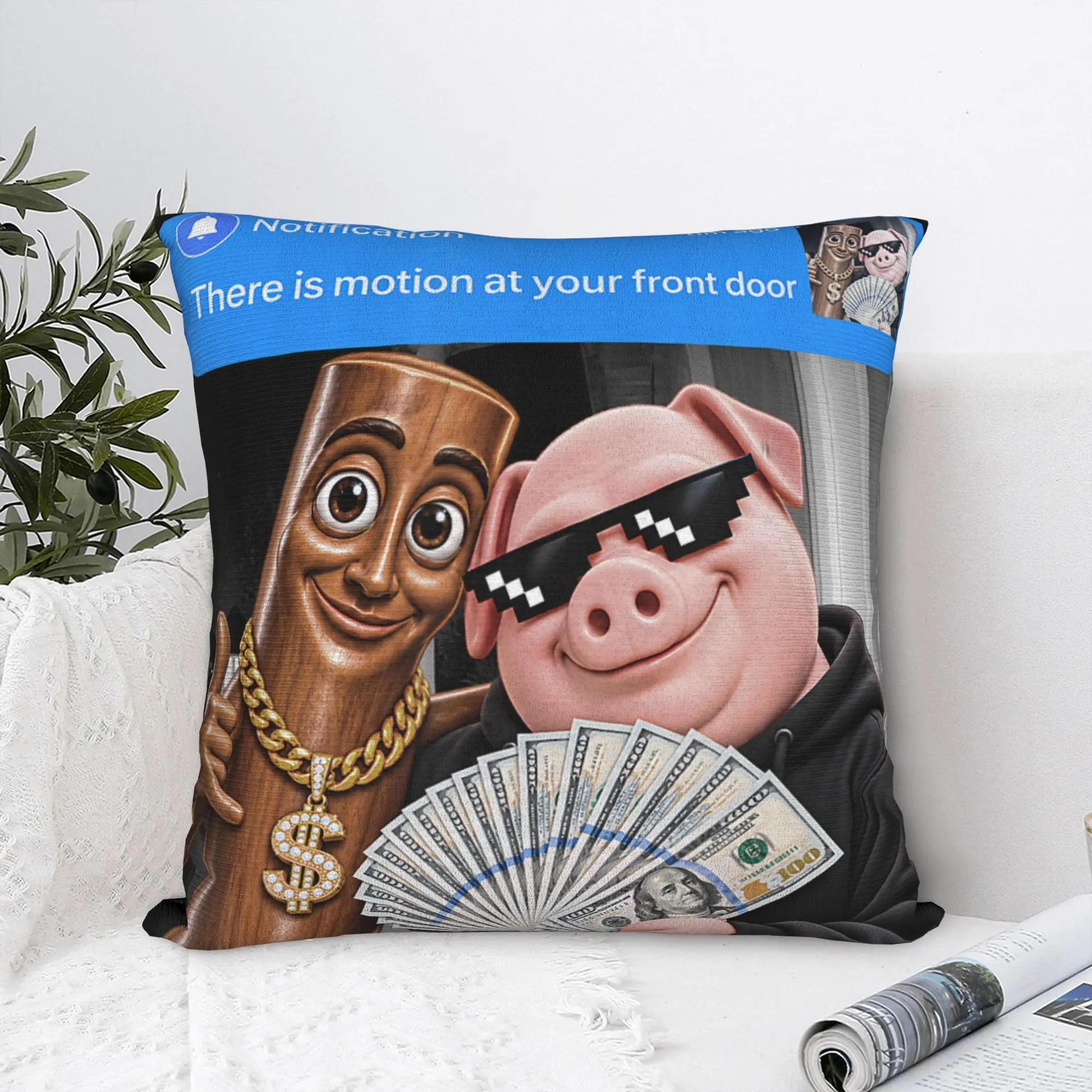 Pillow Cover There's A Motion At Front Door Tung Tung John Pork Meme  Morden Pillow Case For Sofa Bedroom Home Decor Pillowcases