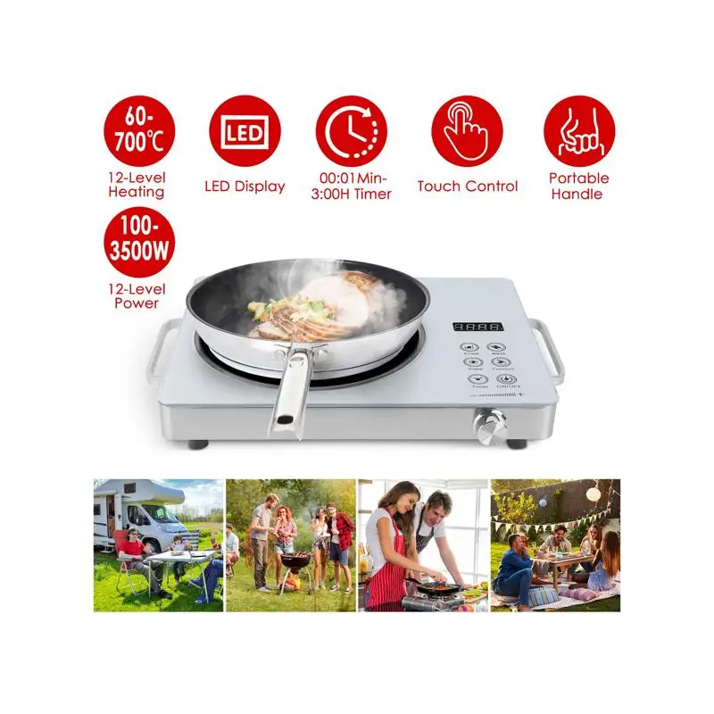 

Электрическая варочная панель с одной конфоркой, 3500 Вт, 110 В — плита быстрого нагрева с 4 режимами (ферище/барбекю/суп/функция), мощность 12 уровней/температура