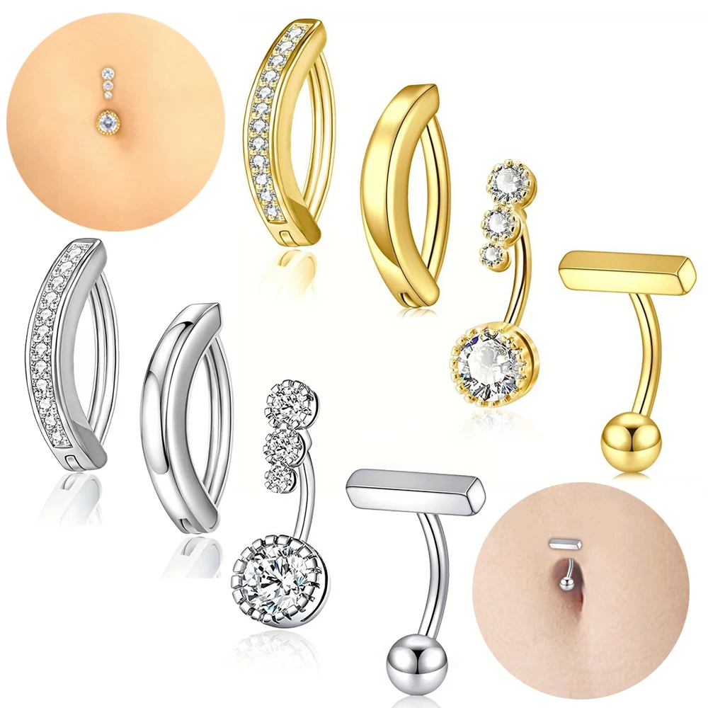 4/6Pcs Stainless Steel Navel Piercing Belly Button Rings Navel Ring Reverse Curved Navel Barbell Body Piercing Umbilical 14G