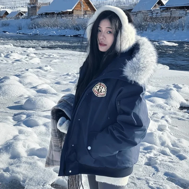 

Thiened American Sle Hooded Parka Cotton Jaet with Fur Collar for Men And Women Winter Warm Retro ort Workwear Coat