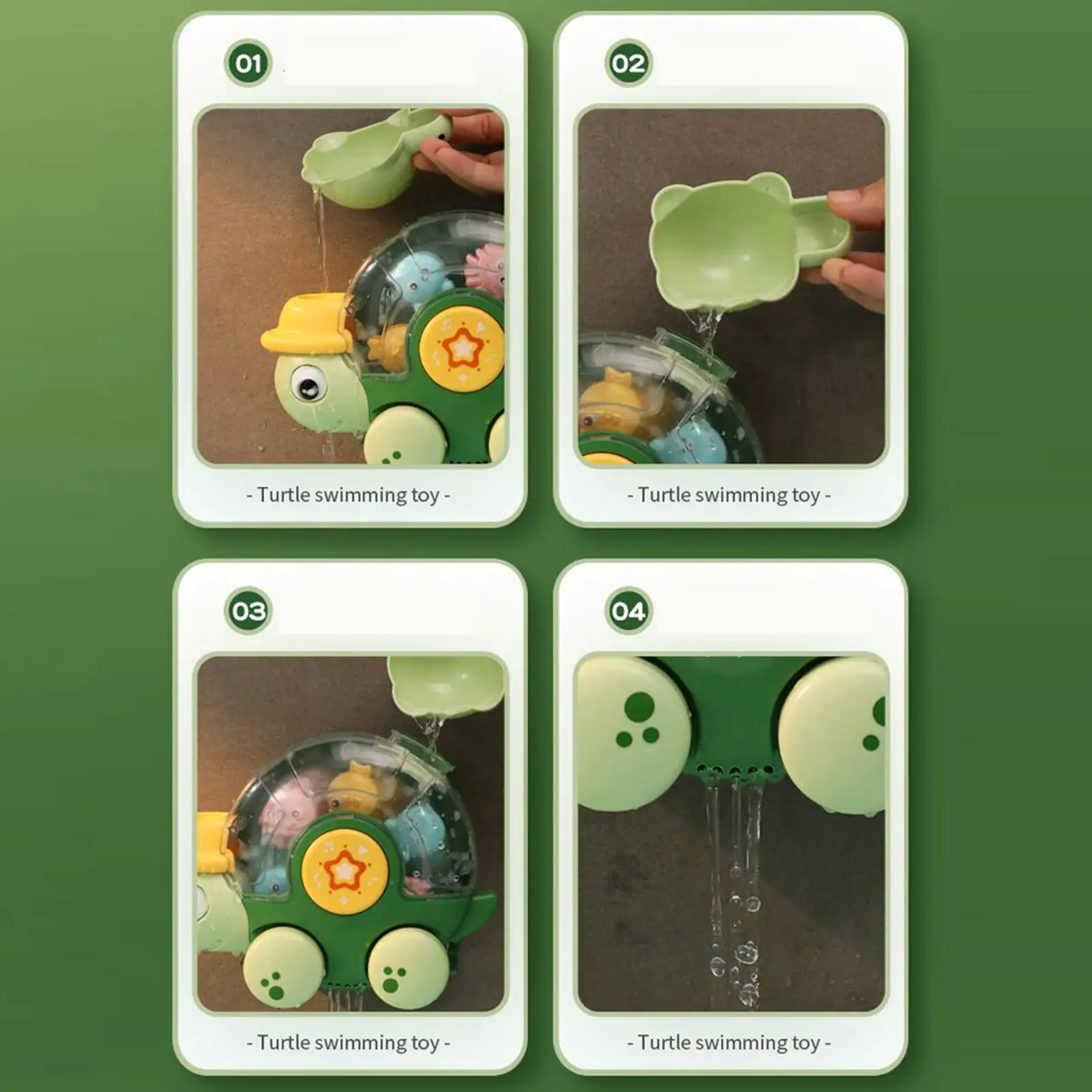 Tartaruga da nuoto Tartaruga da bagno cigolante con ruota Bagno Animale Auto Vasca da bagno Veicolo per pavimento da spiaggia all'aperto Parco interno