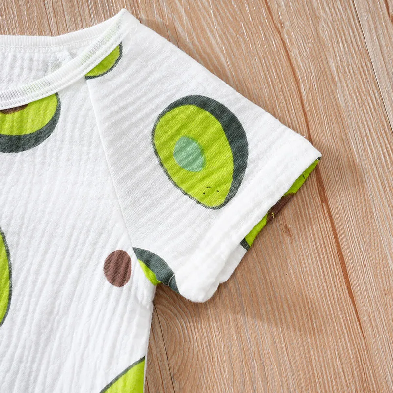 Cartoon Printed Fashion Baby Clothing Casual Clothes Fashion Printed pretty Outfit Solid Jumpsuit Summer Boy white green Avocado