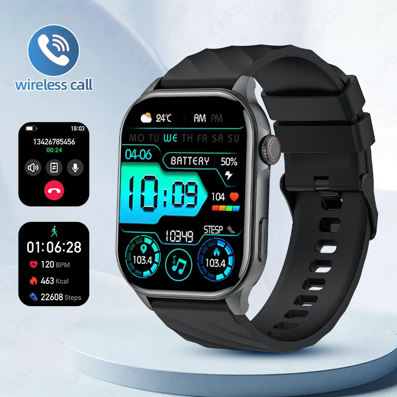 

LIGE New Smart Watch For Men Women 2.01" HD Screen Heart Rate Blood Oxygen Monitor Sleep Tracker Sport Bluetooth Call Smartwatch