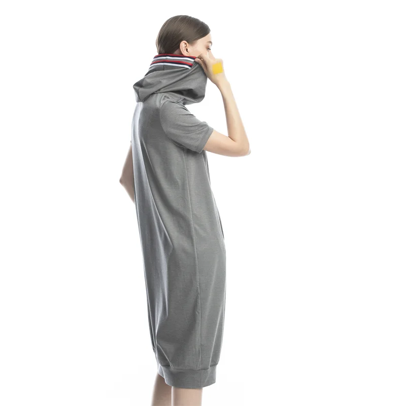 

Casual Loose ort Sve Hong Kong Sle Summer New Women's Dr Hooded Mid-Length H-ape Cotton Polyester Blend Dr