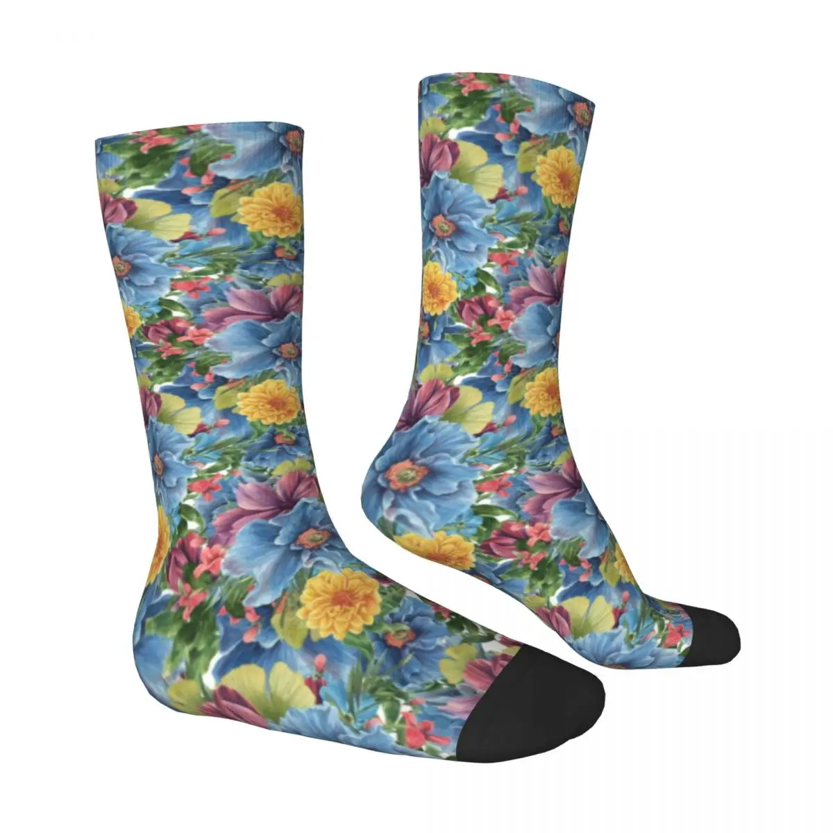 Colorful Flower Socks Winter Elegant Floral Print Stockings Funny Couple Warm Soft Socks Graphic Running Non Slip Socks