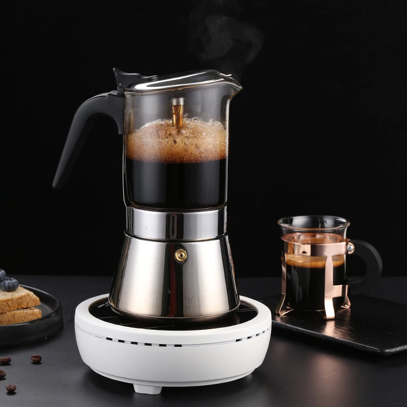 イタリアのモカコーヒーポット家庭用ステンレス鋼濃縮ホウケイ酸ガラスポータブルコーヒーメーカー
