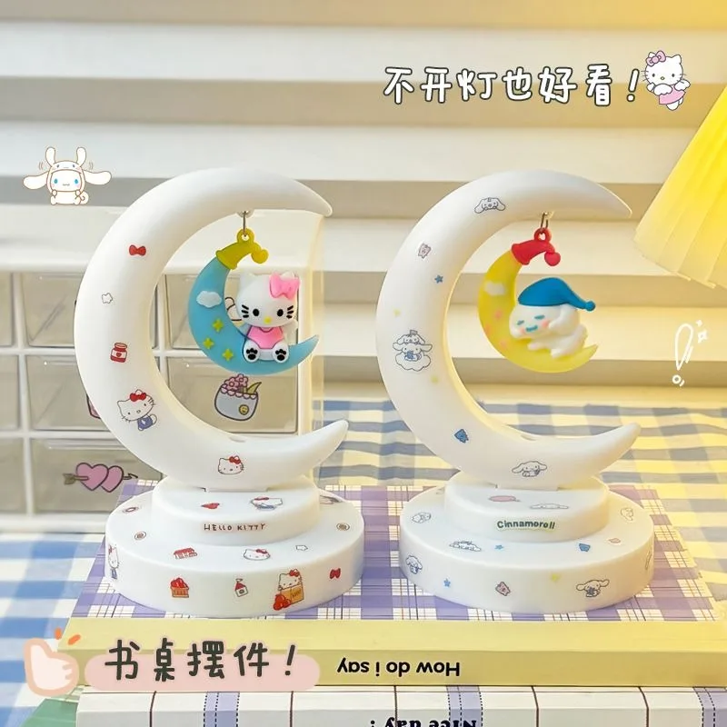 Sanrio Hello Kitty Luna luz nocturna dibujos animados Anime Cinnamoroll Kuromi muñeca juguete accesorios Kawaii luz cálida protección ocular luz
