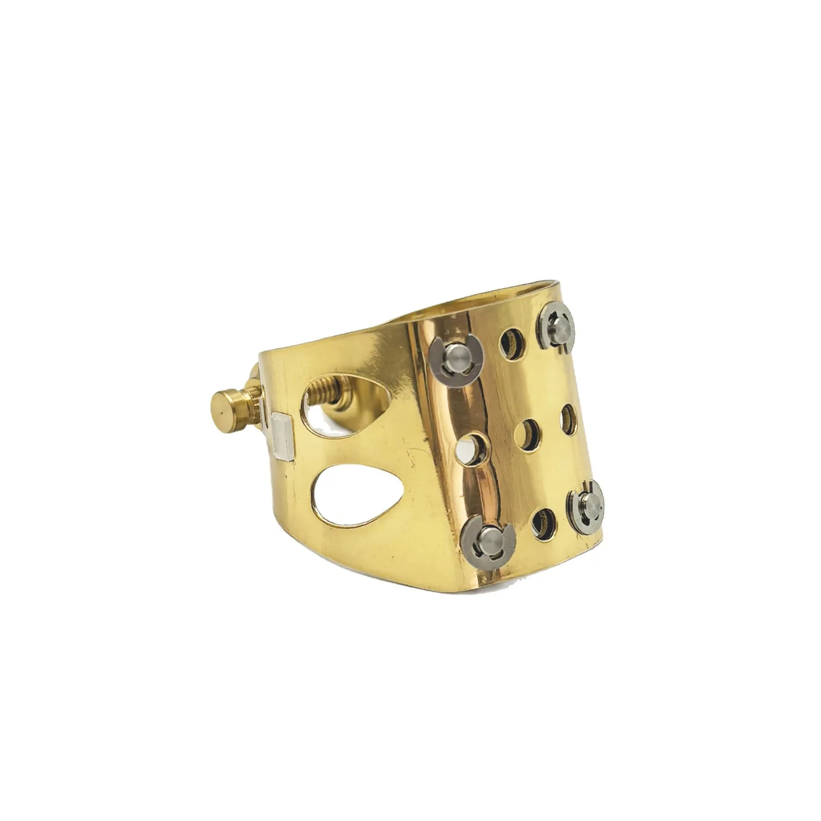 

Saxophone mouthpiece cap - Alto tuned to E. Alto Saxophone adapter mouthpiece cap ring and clamp.
