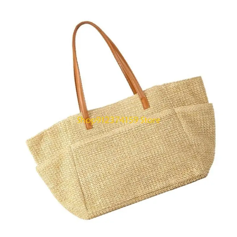 

G5AE Summer Beach Vacation Straw Handbag for Women Underarm Bags Large Woven Shoulder Bag with Multi Pockets and Handle