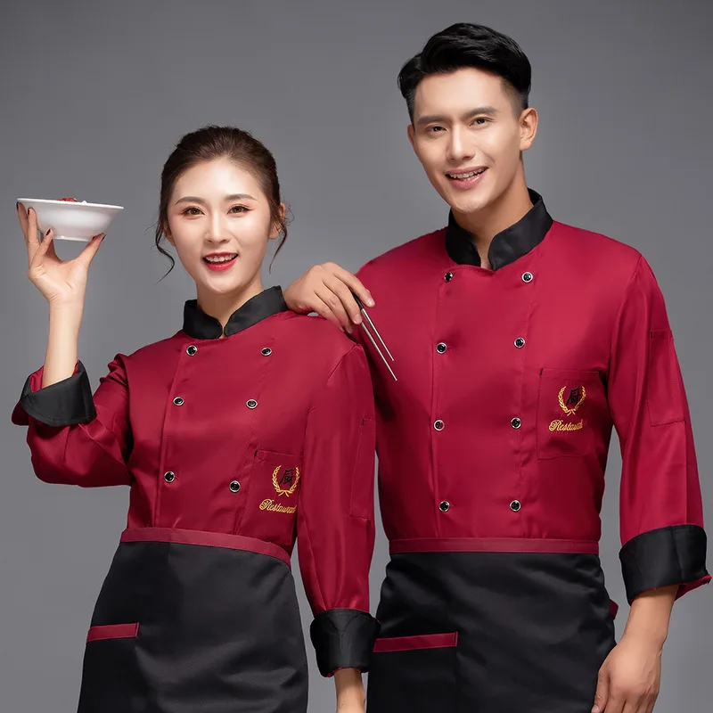 

Chef Overalls Long Sleeve Waterproof Autumn and Winter Hotel Dining Kitchen Chef Senior Chef Uniform Men