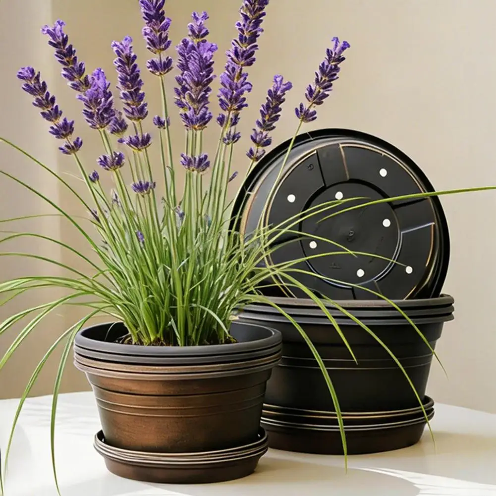 Modern Resin Planters Bulb Plant Pot with Saucer 10 Inch Wide Flowerpot with Drainage Holes Indoor Outdoor Planter for Tulips