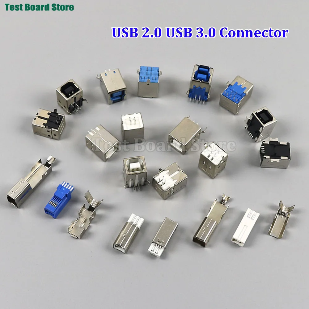 2/5/10 Pcs USB 2.0 and USB 3.0 Connector Socket Jack Female Male B Type 90°/180° Connector Soldering PCB Connector Printer Inter