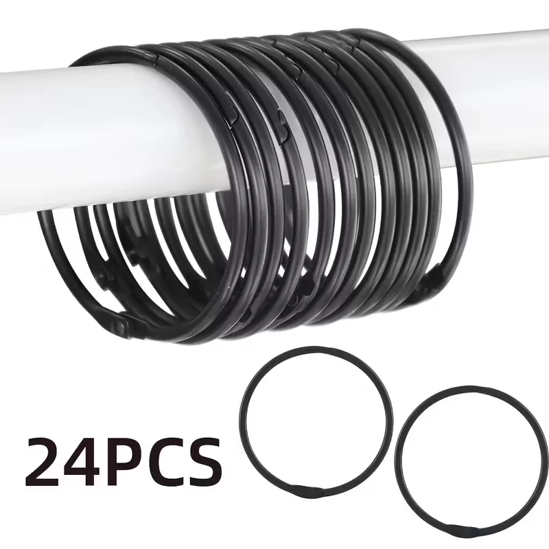 24pcs Black/Chrome/Golden Shower Curtain Ring,Circle Heavy-duty Rustproof & Curtain Rod Hooks for Bathroom, Bedroom, Living Room
