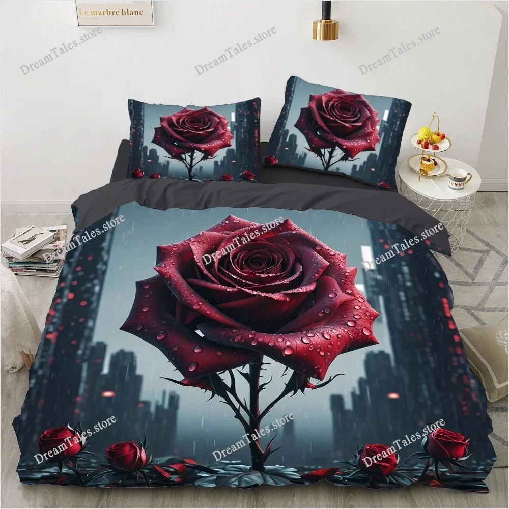 

3D Floral Bedding Set DuvetQuiltComforter Cover Sets Flower Bed Linen Red Rose Design Custom King Queen Full Size