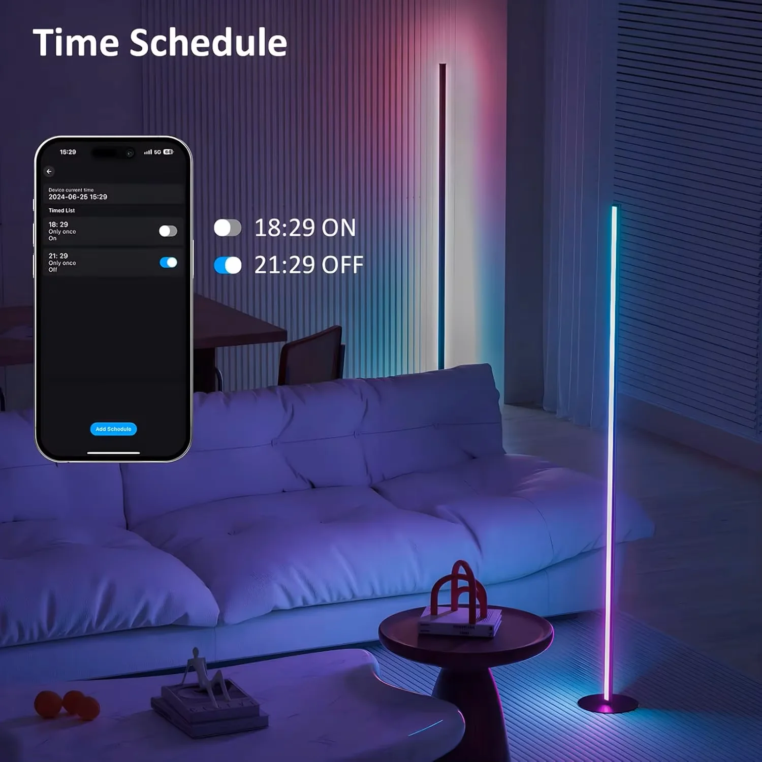 

Угловой напольный светильник RGB IC Light с управлением через приложение и пультом ДУ, светодиодные атмосферные светильники с 16 миллионами цветов, изменяющие цвет.