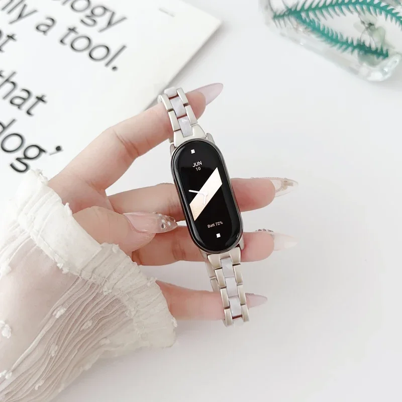 Luxury Slim Metal Resin Strap for Xiaomi Mi Band 10 9 8 NFC 9 pro 8 pro Women Bracelet for Redmi Watch 4 5 Wristband Accessories