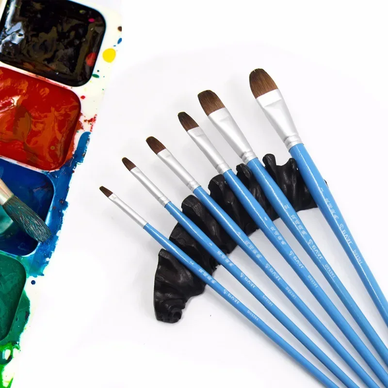 6 pcs lot weasel hair Painting Brushes Of The Artist Filbert Acrylic Watercolor Gouache Brush Blue long pole drawing supplies