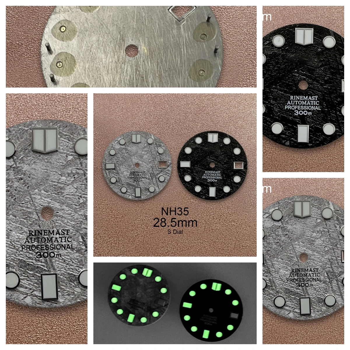 Tarcza z logo Meteorite S o średnicy 28,5 mm, pasująca do japońskich mechanizmów NH35/NH36/7S/4R, mocna zielona luminescencja, akcesoria do modyfikacji zegarków.