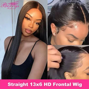 Berrys Fashion Hair Straight 13x6 HD Lace Front Echthaarperücken, vorgezupft, 5x5 Spitzenverschluss-Perücke und 13x4 Lace Frontal Perücke 250 %