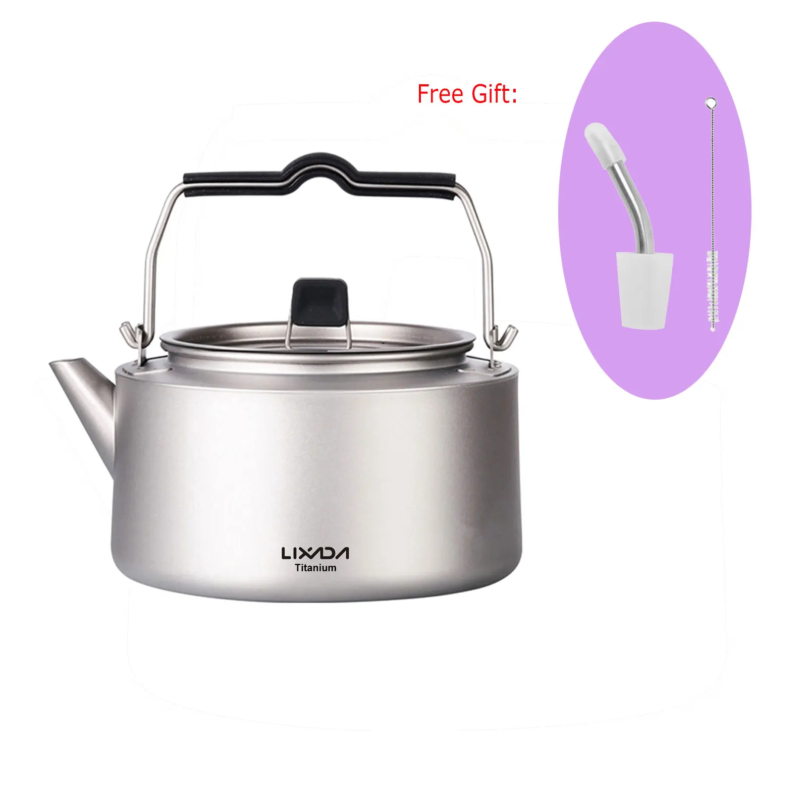 Lixada 600ml / 1000ml Titanium Tea Pot Kettle Lightweight Camping Tea Kettle Coffee Pot for Home Kitchen and Outdoor Travelling