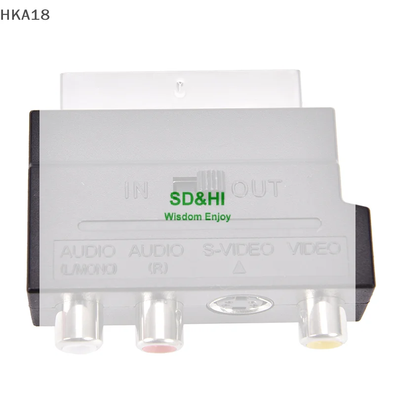 SCART Adaptor AV Block To 3 Phono Composite S-Video With In/Out Switch GOLD