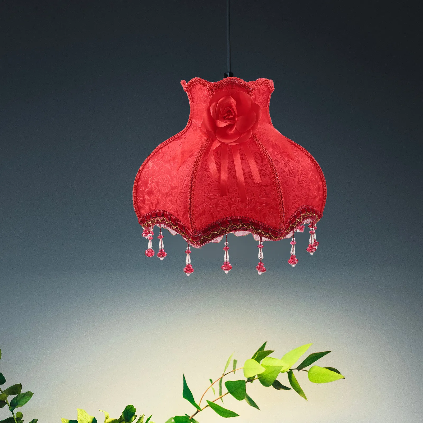 

Винтажный тканевый абажур с цветочным узором и бисером в европейском стиле, большой куполообразный декоративный плафон для гостиной, спальни, кабинета, настольной лампы