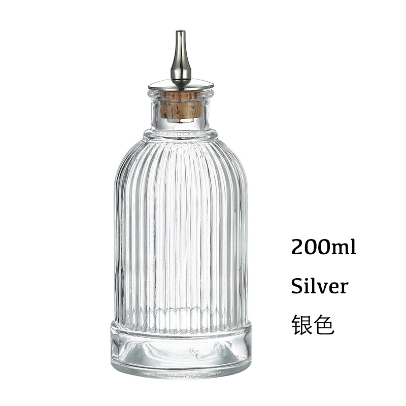 Cocktail Bitters Bottle - Vintage Glass Design with Cork and Stainless Steel Dasher Top -Professional Bar Set Accessory Tool