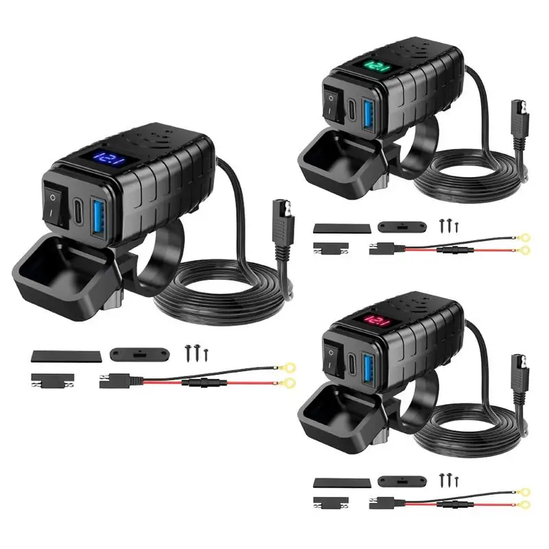 

12V Fast Charging Motorcycle USB Charger PD 3.0 Waterproof Motorbike Cellphone Adapter ON/Off Swiitch Handlebar Charger For Bike