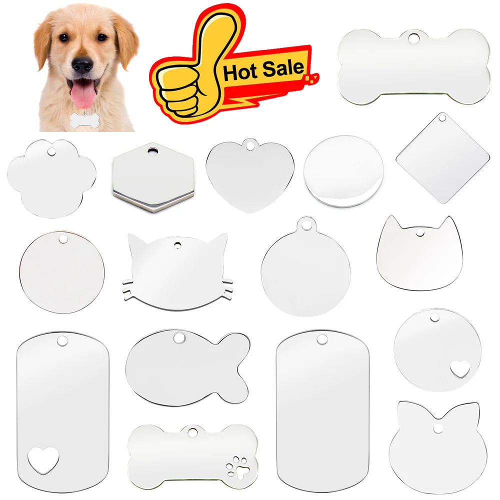 100Pcs Dog Cat ID Tag Engraved Personalized Pet Collar Charm Blank Name Pendant Bone Keyring Necklace Accessory Dropshipping