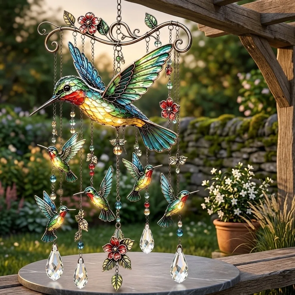 Printed For Acrylic Bird Wind Chime For Outdoor Patio Yard Garden Decor Hummingbird Hanging Pendant Wind Chime