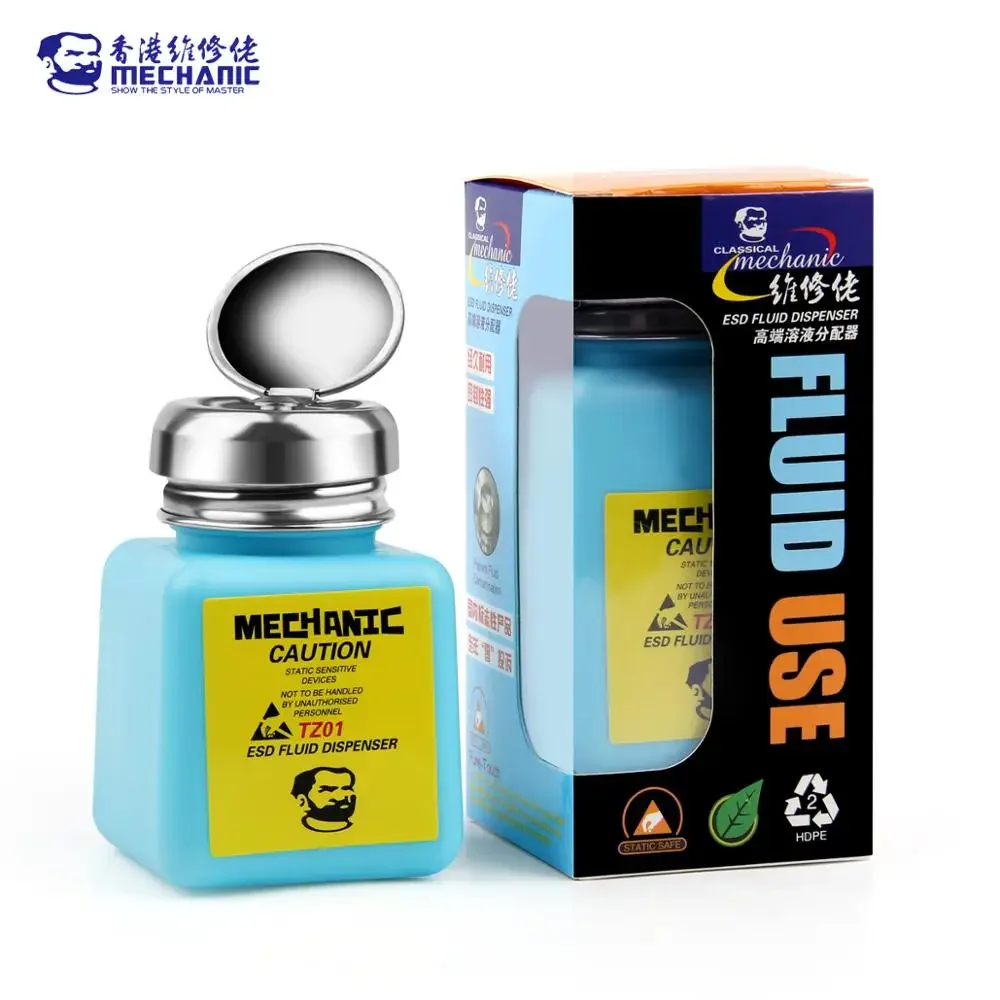 ช่าง180Ml หมวกโลหะแอลกอฮอล์ขวดกดปั๊ม ESD ของเหลว Dispenser ภาชนะพลาสติกสำหรับ PCB เมนบอร์ดทำความสะอาด