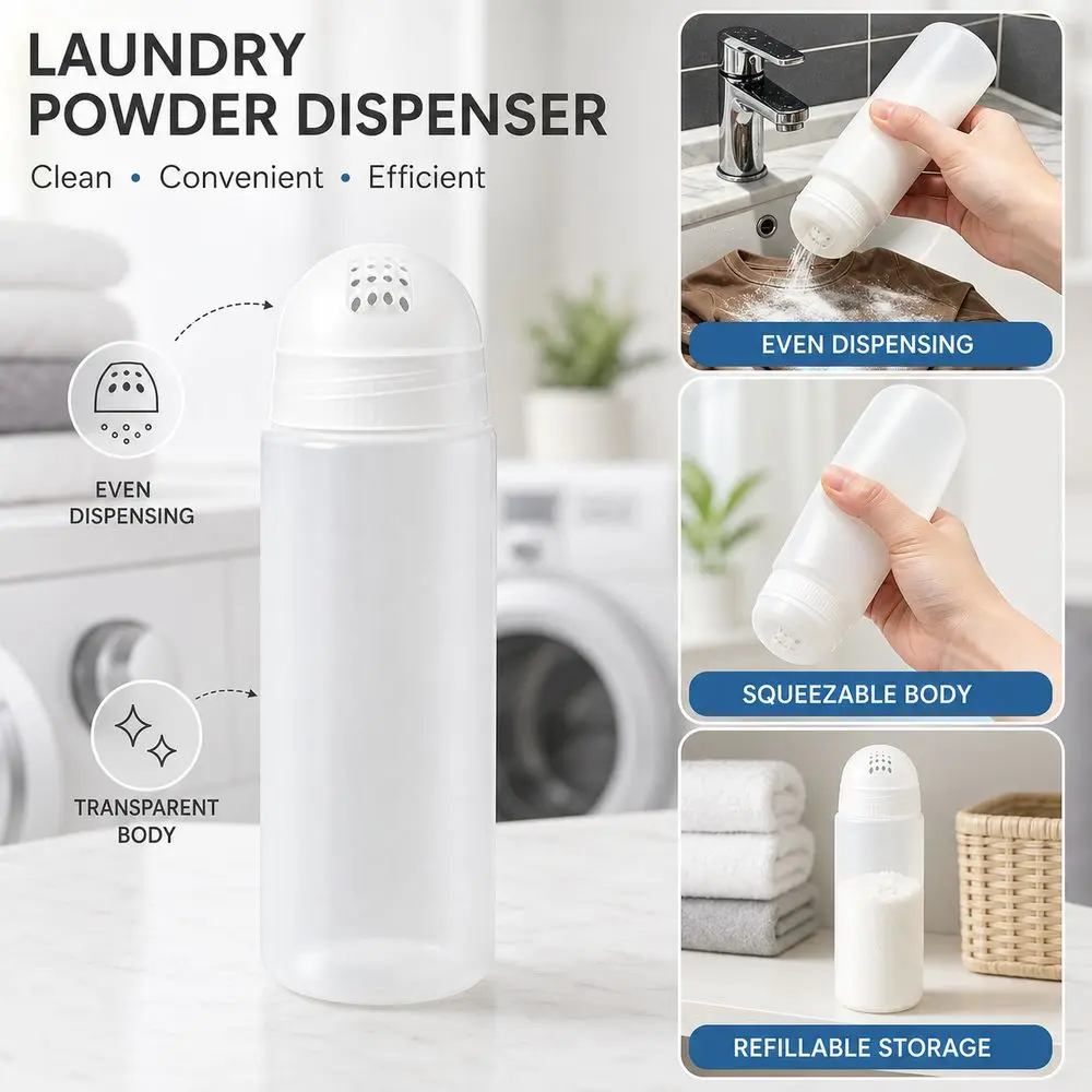 Sealed Laundry Powder Dispenser Bottle With Hole Lid Moisture-proof Detergent Shaker Bottle Clear Refillable