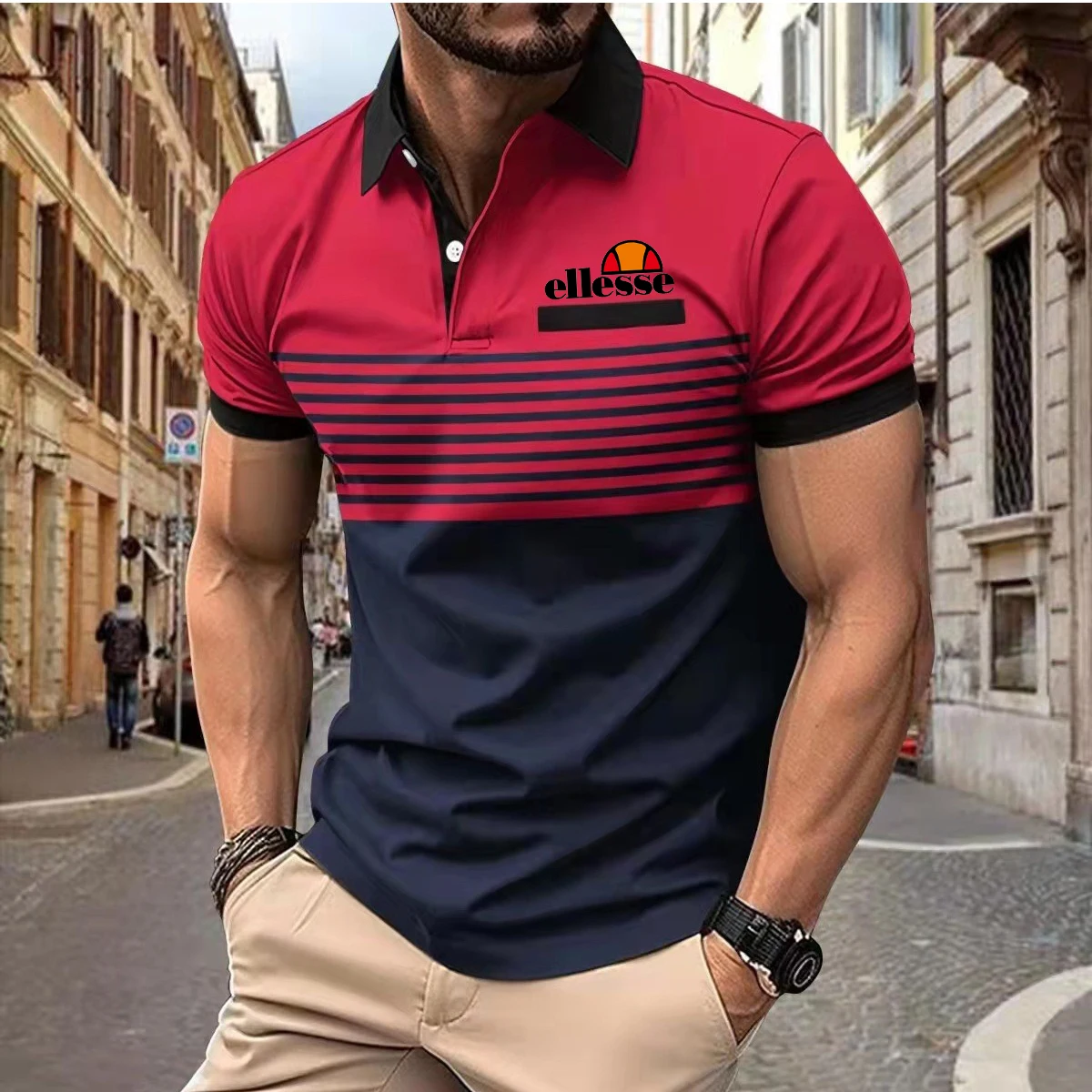 Men's Short-sleeved Polo Shirt Casual 3D Printed Design Stripes Pattern Summer men Polyester Sports Polo Shirt Men's Clothing