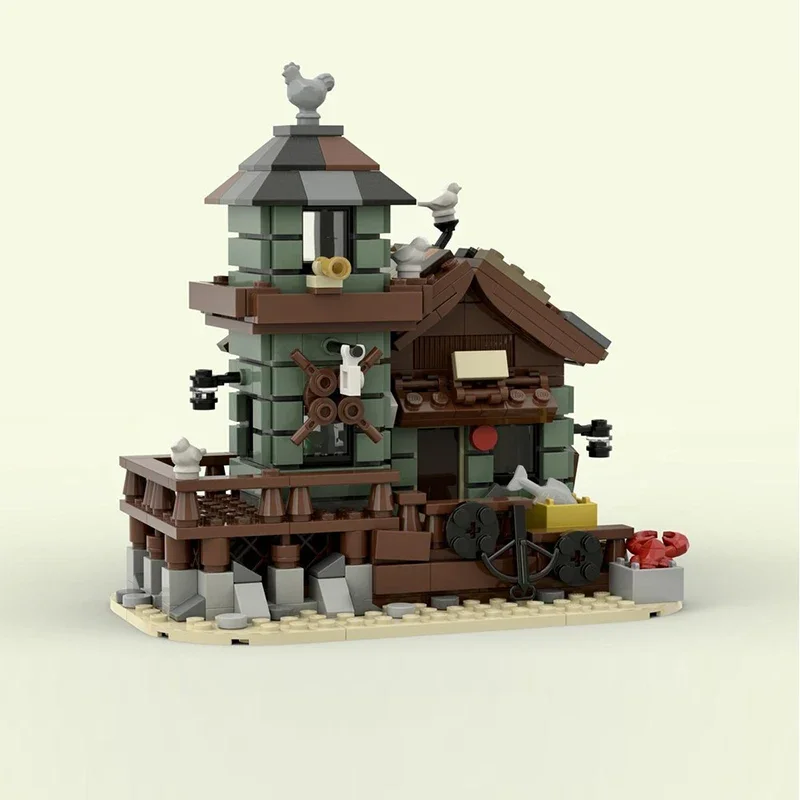 Street View Model MOC Building Bricks Micro Fishing Store Shop Modular Technology Gifts Holiday Assemble Children Toys Suit