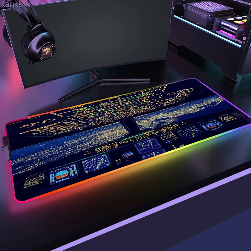 Cockpit Deskpad Airplane Animes Display Xxl RGB Mousepad Speed Evening Buttons Panel Led Desk Mat Computer Cool Tables Mouse Pad