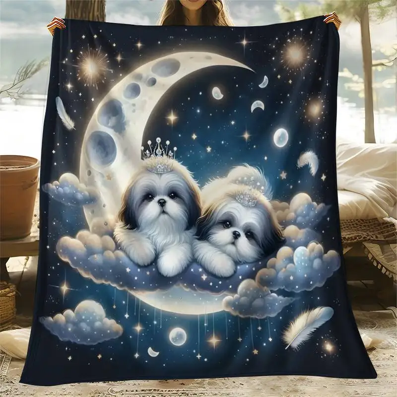

Плед Starry Night Shih Tzu, мягкий уютный фланелевый плед для дивана, кровати, подарок для любителей собак и причудливых подарков