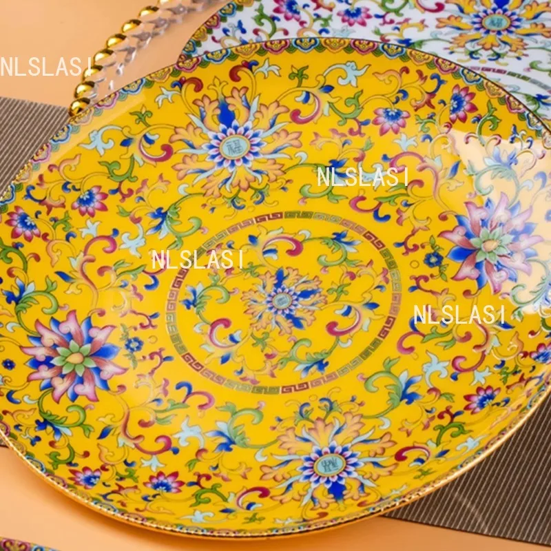 Ceramic Flat Plate Household Palace Style Jingdezhen Enamel Main Dining Plate Chinese Bone China Dessert Plate Tableware